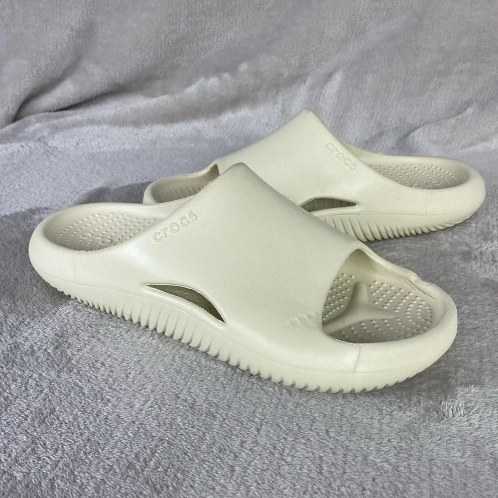 Crocs Mellow Slide Recovery Sandals Mens 7 Womens 9 Bone Beige Cushion NEW